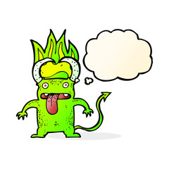 cartoon little devil with thought bubble