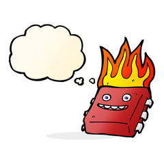cartoon red hot computer chip with thought bubble