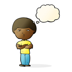 cartoon grumpy man with thought bubble