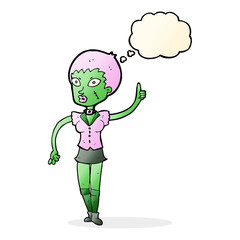 cartoon halloween girl with thought bubble