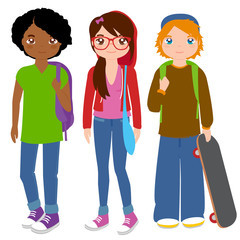 Group of teenager students. Vector illustration