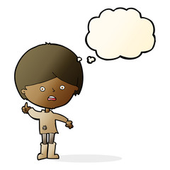 cartoon unhappy boy with thought bubble