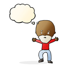 cartoon panicking old man with thought bubble