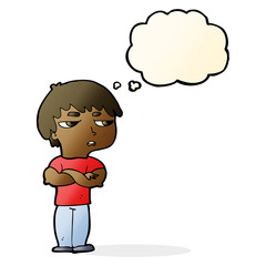 cartoon annoyed boy with thought bubble