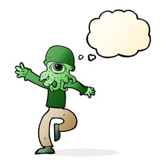 Obraz na płótnie Canvas cartoon alien monster man with thought bubble