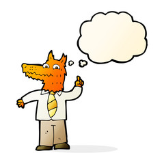 cartoon business fox with idea with thought bubble
