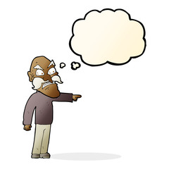 cartoon furious old man with thought bubble