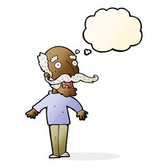 cartoon old man gasping in surprise with thought bubble
