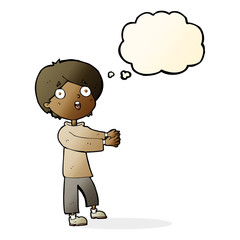 cartoon shocked boy with thought bubble