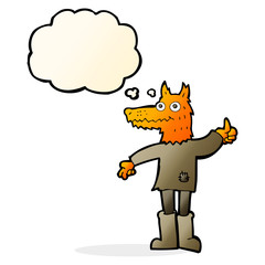 cartoon fox man with thought bubble
