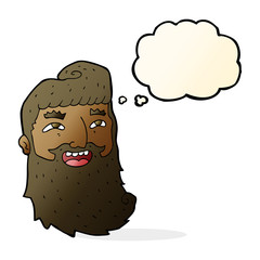cartoon laughing bearded man with thought bubble