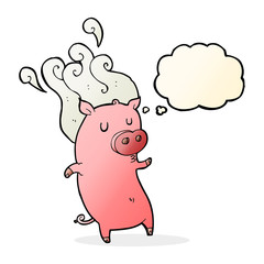 smelly cartoon pig with thought bubble