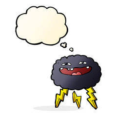 happy cartoon cloud with thought bubble