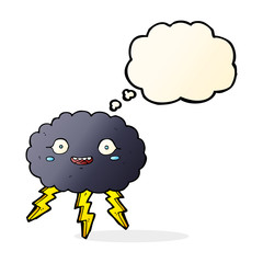 happy cartoon rain cloud with thought bubble