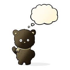 cute cartoon black bear waving with thought bubble