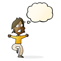cartoon panicking man with thought bubble