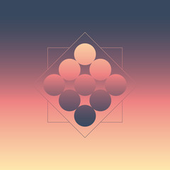 Abstract geometric background with circles and blurred gradients. 1980s style wallpaper.