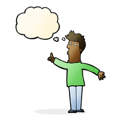 cartoon man advising caution with thought bubble