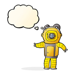 cartoon deep sea diver  with thought bubble