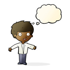 cartoon happy boy with thought bubble