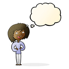 cartoon excited woman with thought bubble