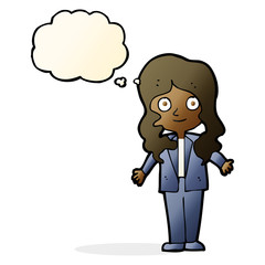 cartoon friendly business woman with thought bubble