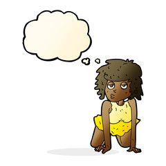 cartoon woman doing pin-up pose with thought bubble