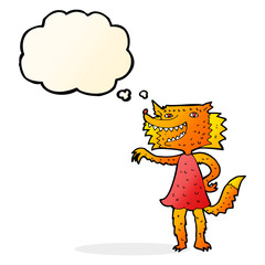 cartoon fox girl with thought bubble