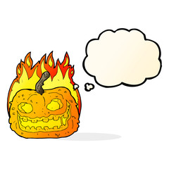 cartoon spooky pumpkin with thought bubble