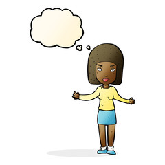 cartoon annoyed woman with thought bubble