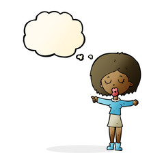 cartoon pointing woman with thought bubble