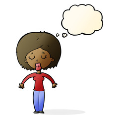 cartoon woman with closed eyes with thought bubble