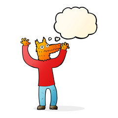 cartoon fox man with thought bubble