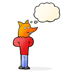 cartoon fox man with thought bubble