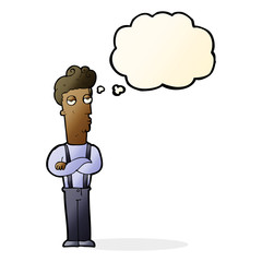 cartoon unimpressed man with thought bubble