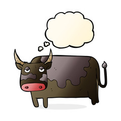 cartoon cow with thought bubble