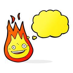 cartoon friendly fireball with thought bubble