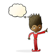 cartoon magic christmas elf with thought bubble