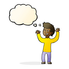 cartoon happy man with thought bubble