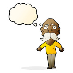 cartoon sad old man with thought bubble