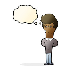 cartoon jaded man with thought bubble