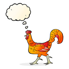 cartoon cockerel with thought bubble