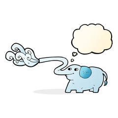 cartoon elephant squirting water with thought bubble