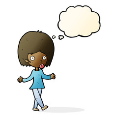 cartoon confused woman with thought bubble