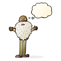 cartoon bearded old man with thought bubble