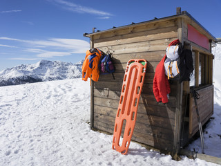 rescue hut on top of the mountain in winter