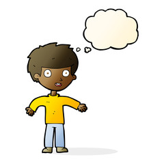 cartoon happy man with thought bubble