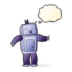 funny cartoon robot with thought bubble