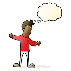 cartoon curious man with thought bubble