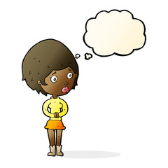 cartoon concerned woman with thought bubble